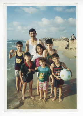 Saleem Dawood Azar with Children from the Azar Family at the Beach, Gaza