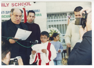 Father Manuell Msallam at a Celebration in the Latin Monastery School in Gaza, 2000