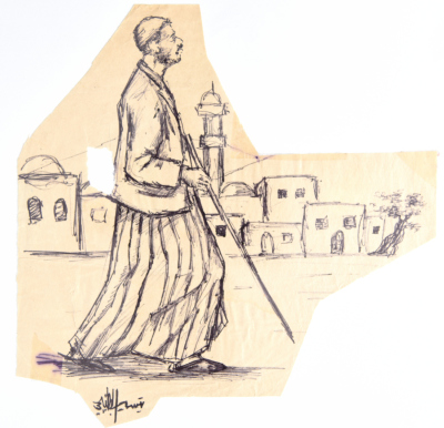 رسم يدوي (سكيتش) للفنان تيسير بطنيجي