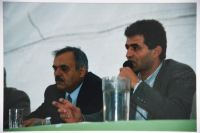 A Photograph of Muhammad Hurany and Abd al-Alim Daʿna at a Political Symposium in Hebron
