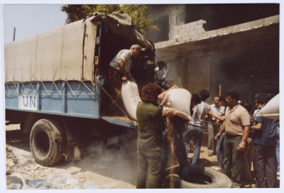Distributing Food Rations in a Palestinian Refugee Camp, Lebanon, 1985 -1987