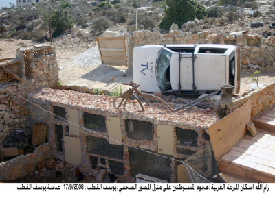 هجوم المستوطنين على منزل الصحفي يوسف القطب من سكان المزرعة الشرقية في رام الله 