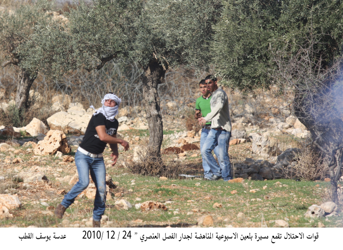 Young men in clashes with the Occupation Forces in Bil'in