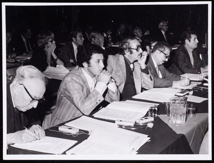 Tawfiq Zayyad and Karim Khalaf Participating in a Conference on the Palestinian Issue in the United States of America