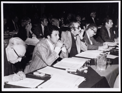 Tawfiq Zayyad and Karim Khalaf Participating in a Conference on the Palestinian Issue in the United States of America