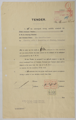 عطاء هندسي لأعمال حفريات وإزالة بقايا بناء في منطقة القلعة في مدينة القدس أصدرته سلطة الانتداب البريطاني على فلسطين