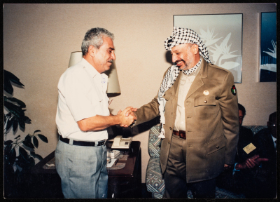 Tawfiq Zayyad Accompanied by Yaser ʿarafat in Geneva, 1987