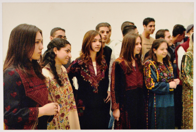 A Group of Girls while Wearing the Palestinian Traditional Embroidered Thob 