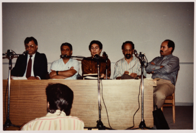 A Group of People Standing on a Rostrum 