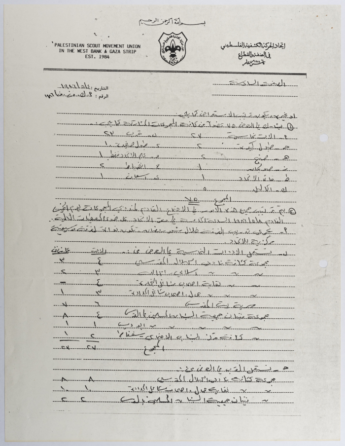 كتاب من اتحاد الحركة الكشفية الفلسطيني إلى مجموعة اتحاد شبان الطيبة 