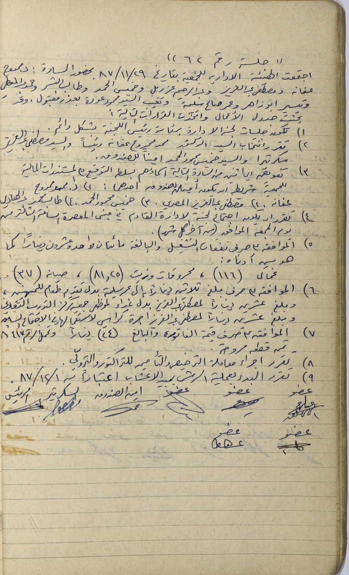 The Minutes of a Meeting of the Salfit Olive Oil Press Cooperative's Administrative Body, 1987