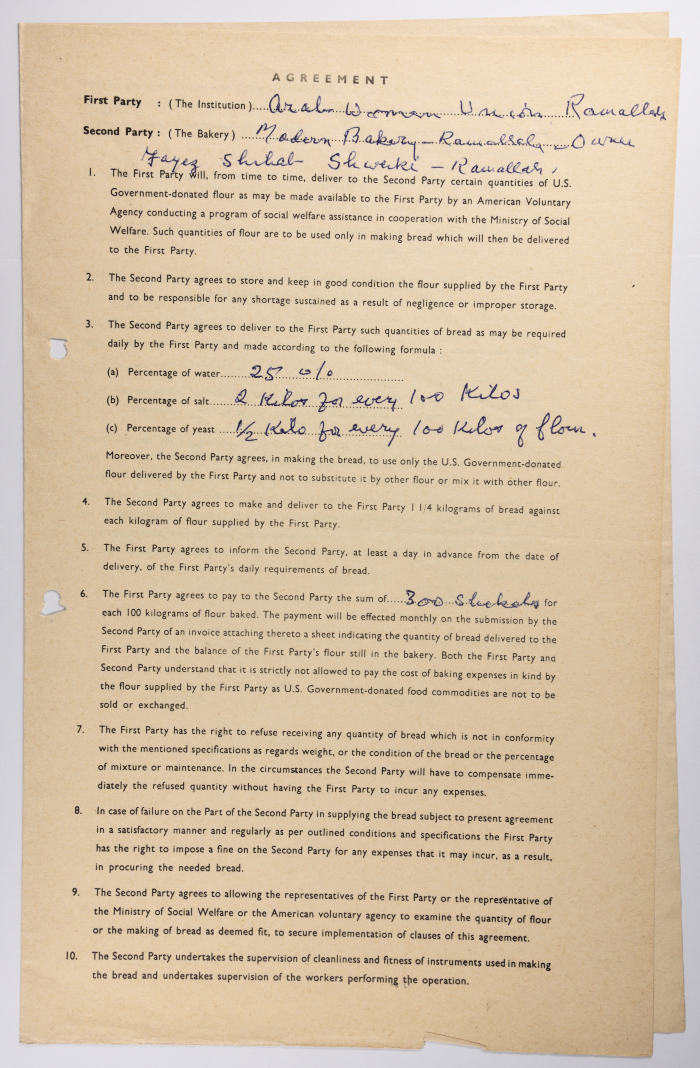 اتفاقية بين جمعية الاتحاد النسائي العربي في رام الله ومخبز العصري