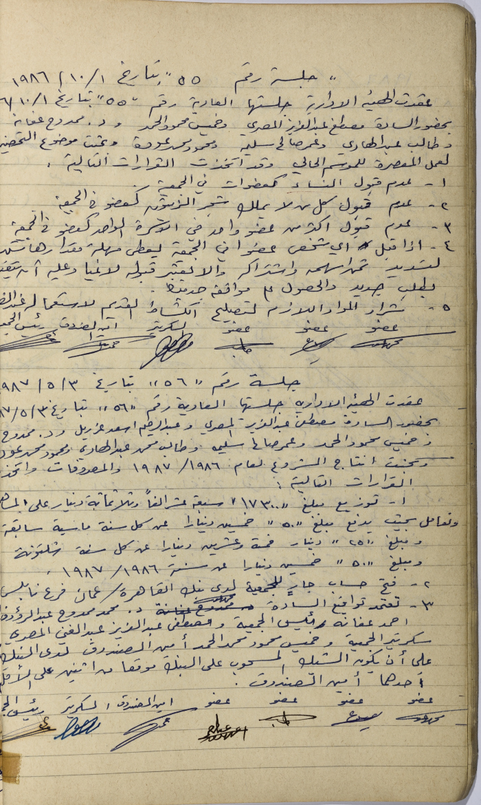 The Minutes of a Meeting of the Salfit Olive Oil Press Cooperative's Administrative Body, 1986- 1987