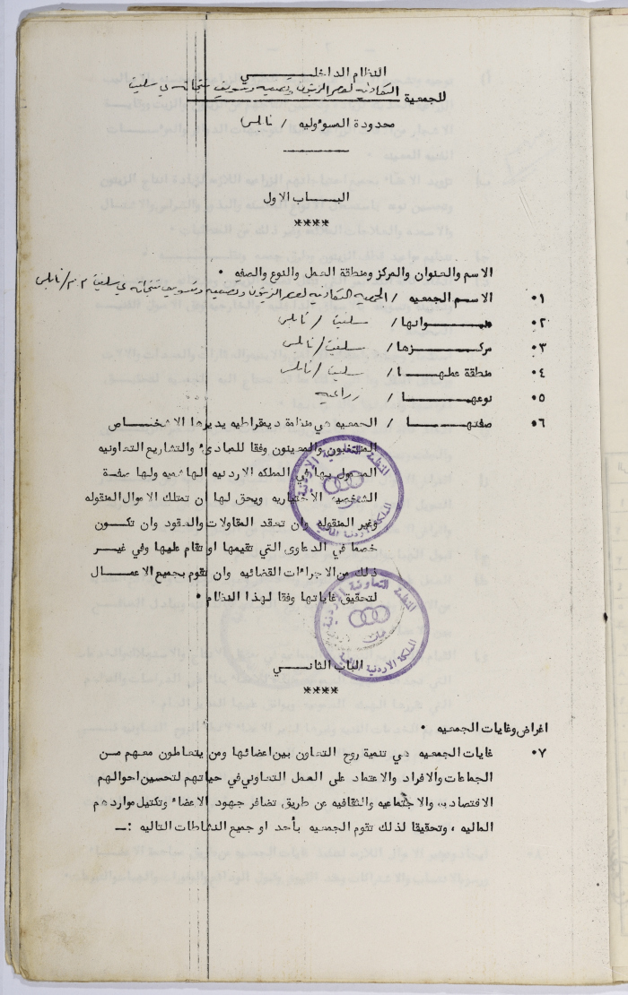 طلب تأسيس الجمعية التعاونية لعصر الزيتون في سلفيت، 13 شباط 1980