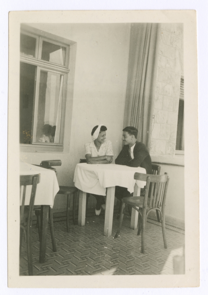 Emile Habibi with his wife Nada on their honeymoon in al-Karmil village