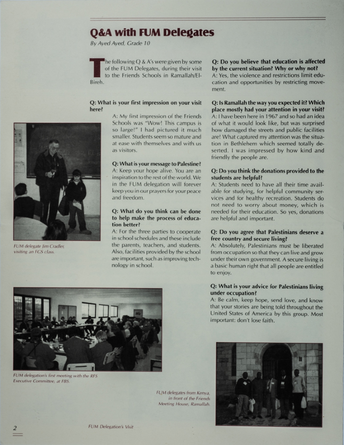 Issue 15 of the Friends Schools Newsletter in Ramallah