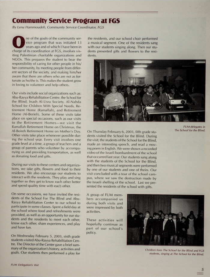 Issue 15 of the Friends Schools Newsletter in Ramallah