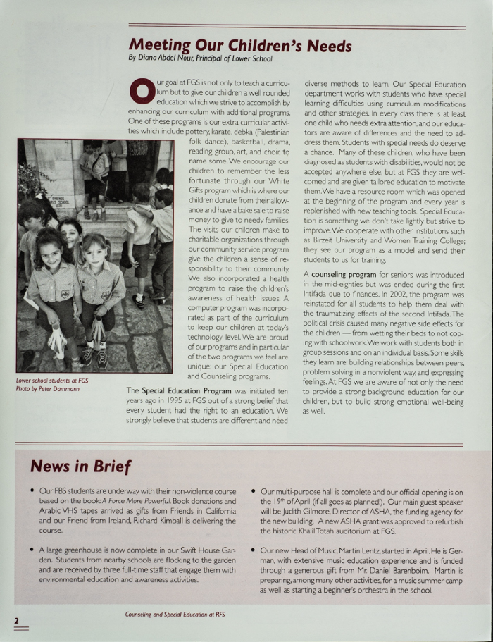 Issue 17 of the Friends Schools Newsletter in Ramallah