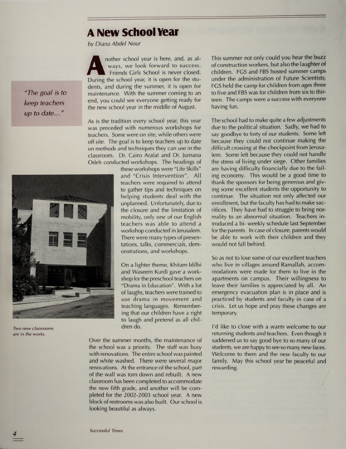 Issue 14 of the Friends Schools Newsletter in Ramallah