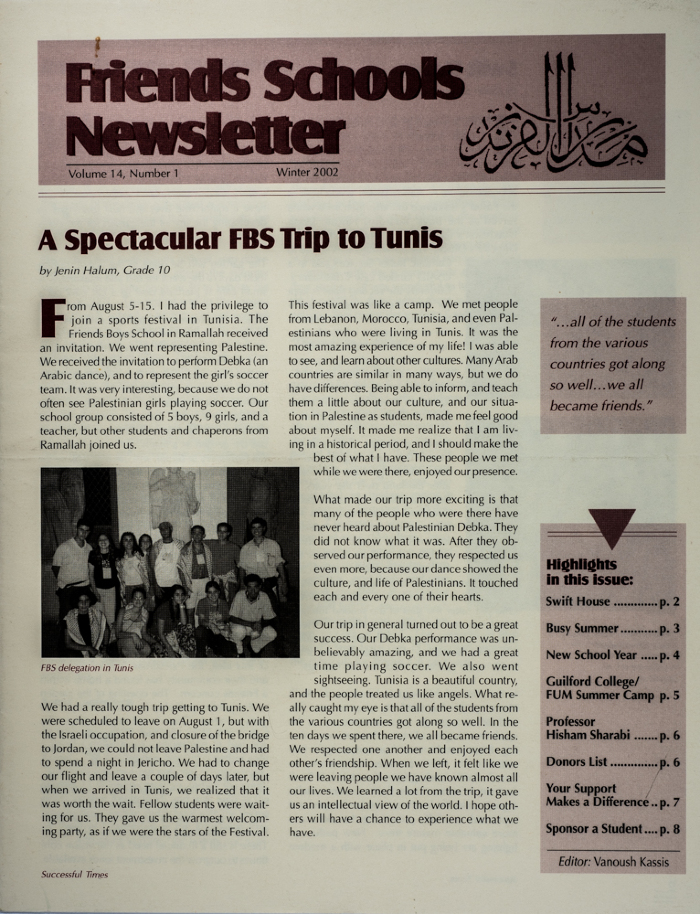 Issue 14 of the Friends Schools Newsletter in Ramallah