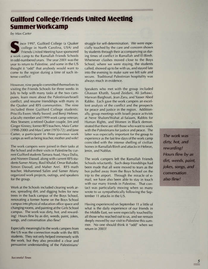 Issue 14 of the Friends Schools Newsletter in Ramallah