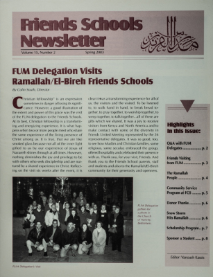Issue 15 of the Friends Schools Newsletter in Ramallah
