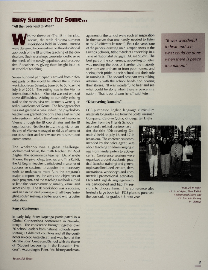 Issue 14 of the Friends Schools Newsletter in Ramallah