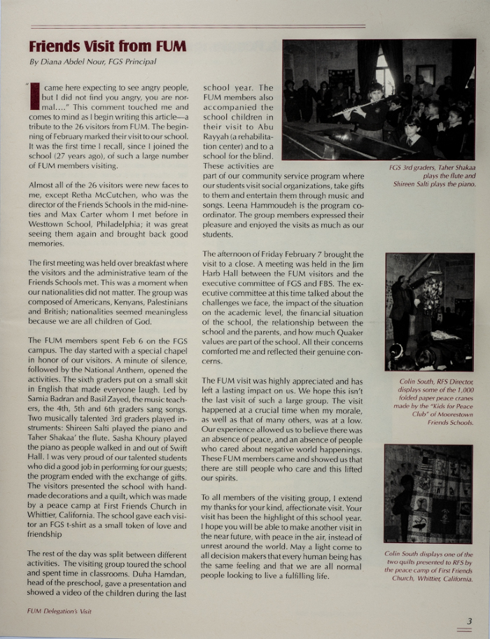Issue 15 of the Friends Schools Newsletter in Ramallah