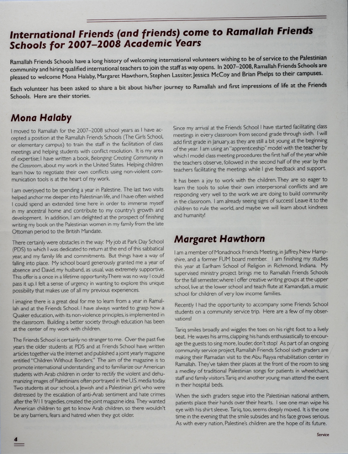 The Friends Schools Newsletter in Ramallah in 2007