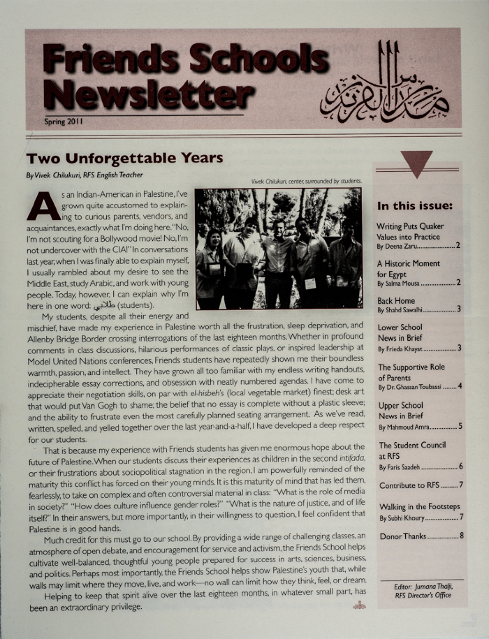 The Friends Schools Newsletter in Ramallah in 2011