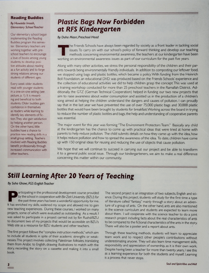 The Friends Schools Newsletter in Ramallah in 2008