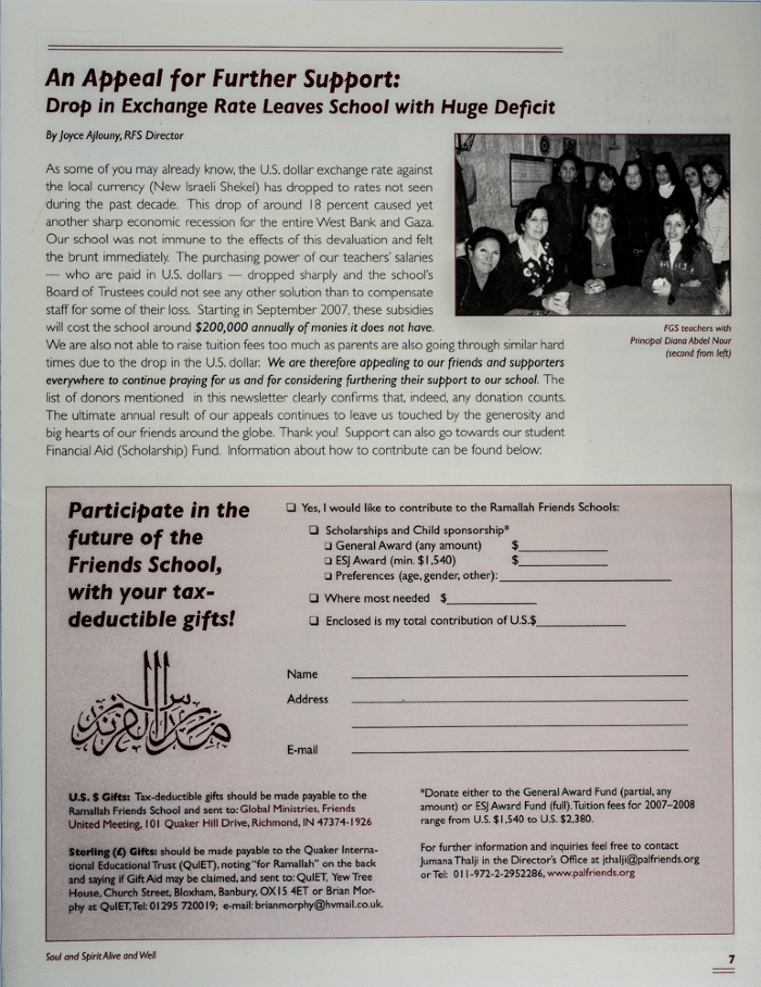 The Friends Schools Newsletter in Ramallah in 2008