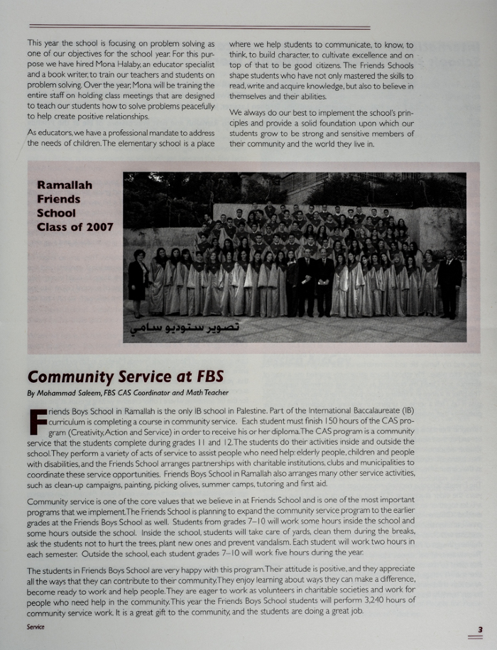 The Friends Schools Newsletter in Ramallah in 2007