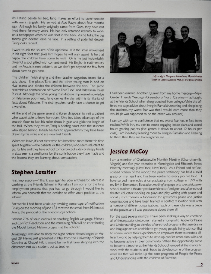The Friends Schools Newsletter in Ramallah in 2007