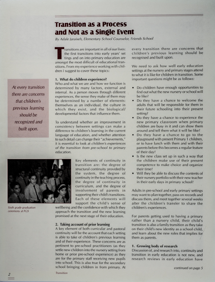 Issue 16 of the Friends Schools Newsletter in Ramallah