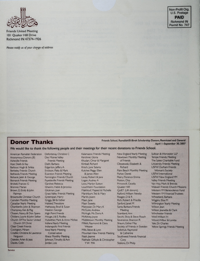 The Friends Schools Newsletter in Ramallah in 2007