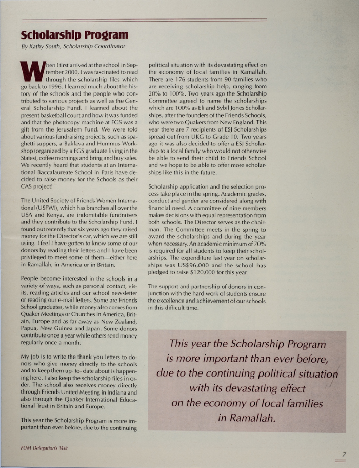 Issue 15 of the Friends Schools Newsletter in Ramallah