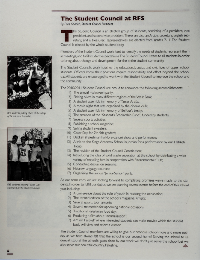 The Friends Schools Newsletter in Ramallah in 2011
