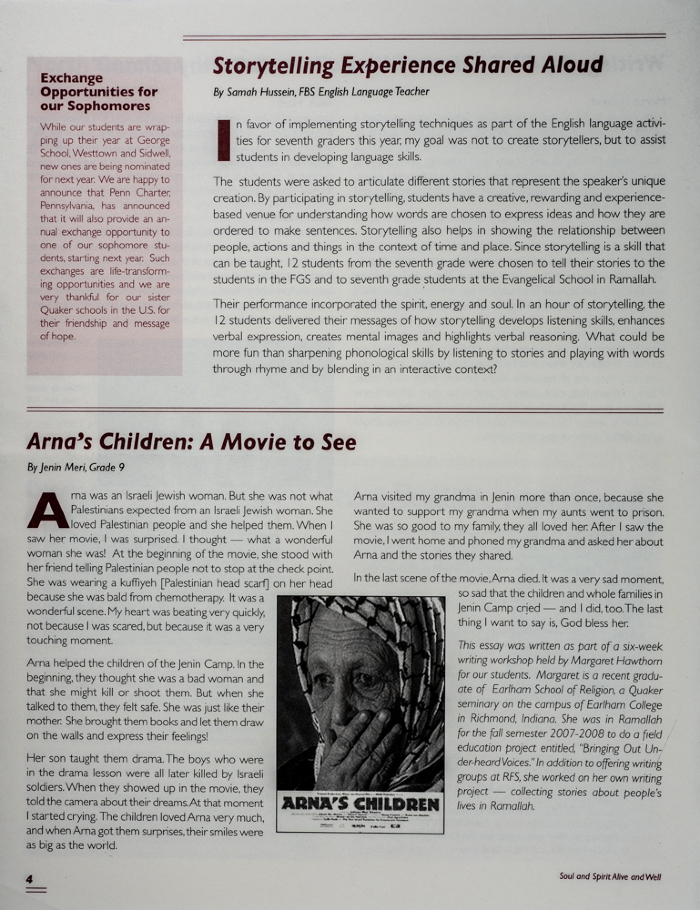 The Friends Schools Newsletter in Ramallah in 2008