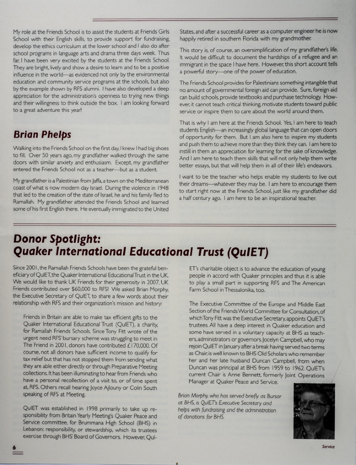 The Friends Schools Newsletter in Ramallah in 2007