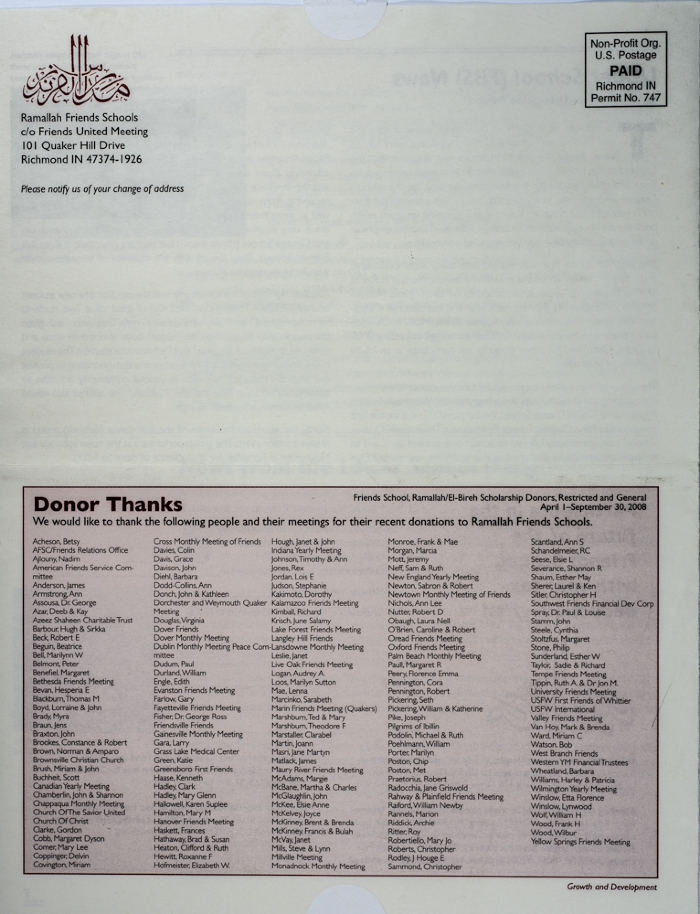 The Friends Schools Newsletter in Ramallah in 2008
