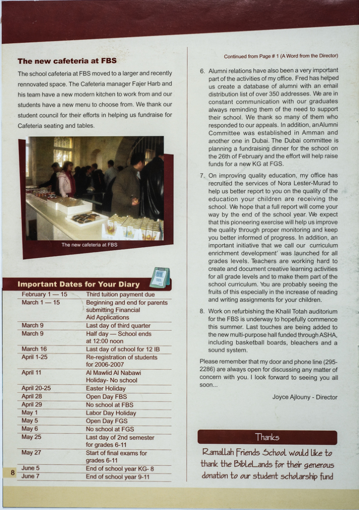 The Friends Schools Newsletter in Ramallah in 2006