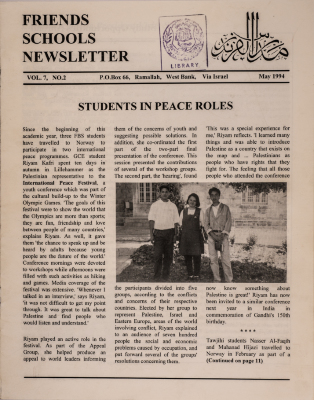 The Friends Schools Newsletter in Ramallah in 2011