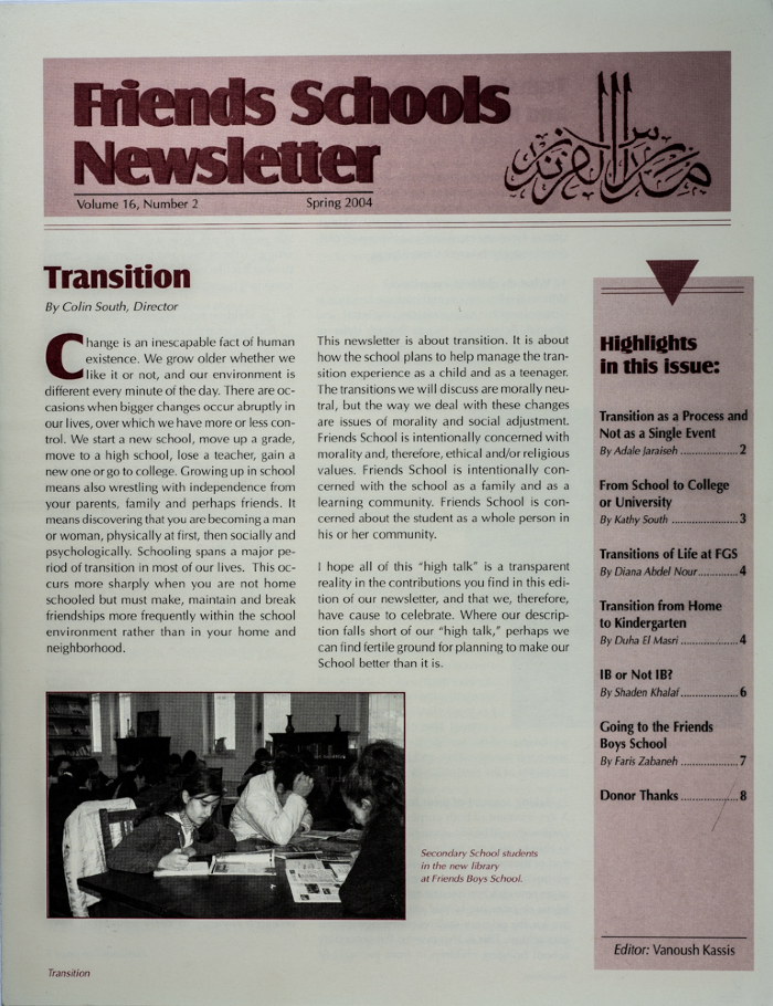 Issue 16 of the Friends Schools Newsletter in Ramallah