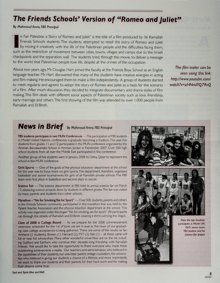 The Friends Schools Newsletter in Ramallah in 2008