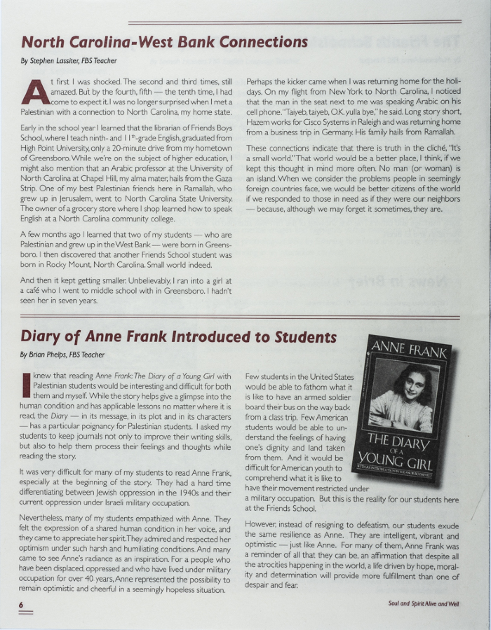 The Friends Schools Newsletter in Ramallah in 2008