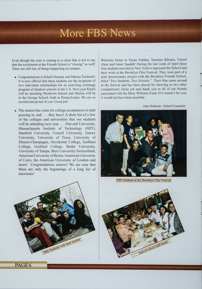 The Friends Schools Newsletter in Ramallah in 2006
