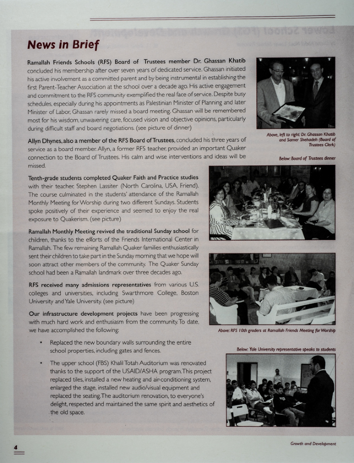 The Friends Schools Newsletter in Ramallah in 2008