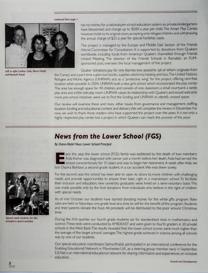 The Friends Schools Newsletter in Ramallah in 2008