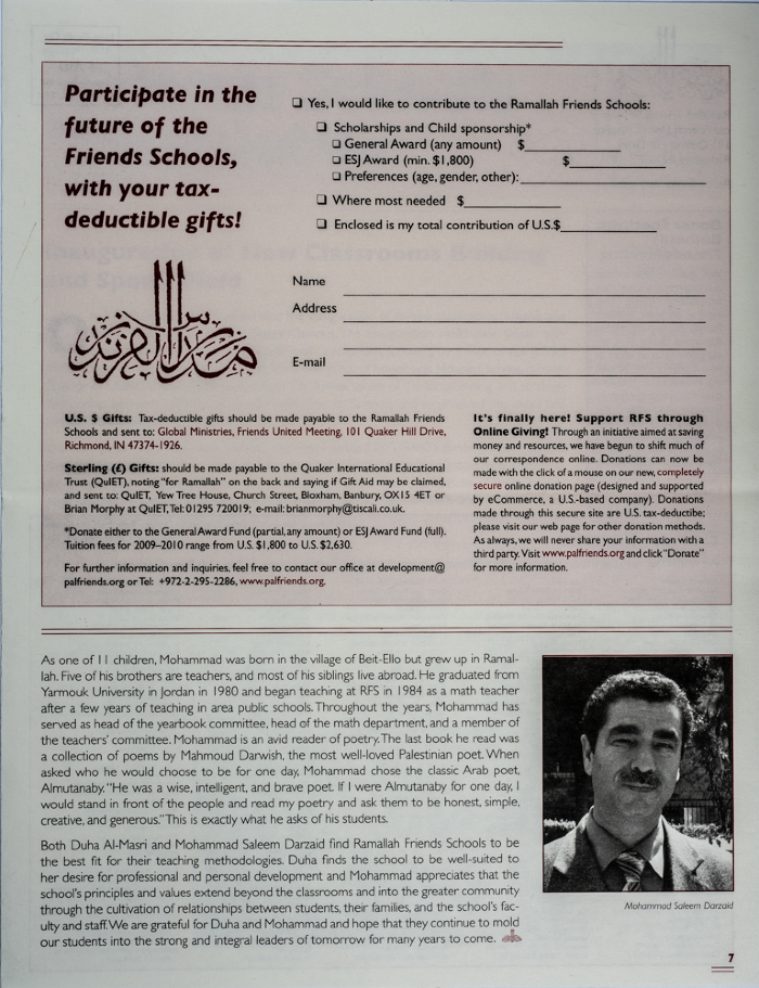 The Friends Schools Newsletter in Ramallah in 2010